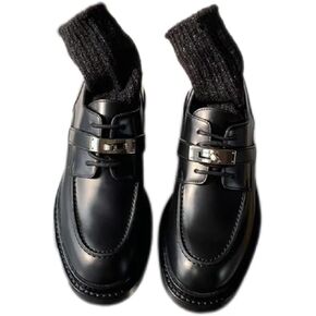 Platform Loafers for Women: British-Style,Retro Lace-up Leather Shoes with Buckle Details, Chunky Loafers Casual Fashion Business Work Shoes in Kuwait