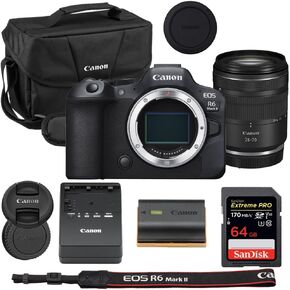 كاميرا Canon EOS R6 Mark II بدون مرآة مع حزمة عدسة STM 28-70 مم مع Canon 200es EOS الكتف
