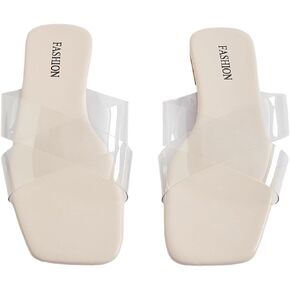 GORGLITTER Women's Clear Sandals Cross Stappy Flat Sandals Dressy Slip On Slide Shoes