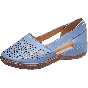 Closed Toe Sandals Women Hollow Casual Flats Orthotic Wedge Dressy Comfortable Shoes Beach Outdoor Walking Slippers Ballet Wedges Orthopedic Out Summer Carved Vintage Slip on Round Hollowed