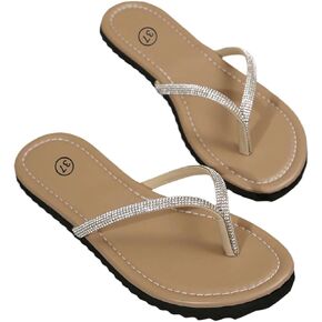 GORGLITTER Women's Rhinestone Flip Flops Beach Vacation Glitter Sparkly Flat Sandals Summer Open Toe Slides