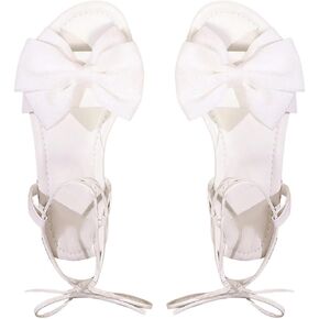 GORGLITTER Women's Bow Lace Up Sandals Strappy Square Toe Tie Up Dressy Trendy Flat Sandals