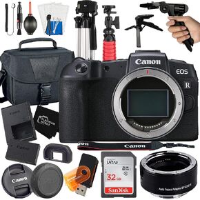 Canon EOS RP Mirrorless Digital Camera (Body Only) with Mount Auto Focus Adapter EF-EOS R + 32GB Card + Tripod + Case + MegaAccessory Bundle (19pc Bundle) (SanDisk 32GB) (Renewed)