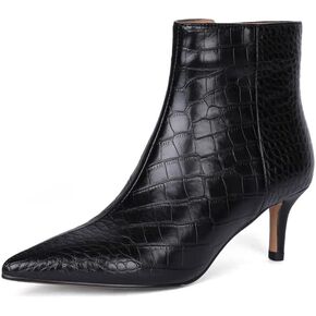 TinaCus Women's Pointed Toe Genuine Leather Handmade Side Zipper Stiletto Mid Heels Elegant Ankle Boots