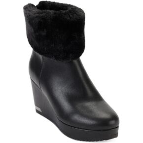 DKNY Womens Nadra Faux Leather Faux Fur Wedge Boots