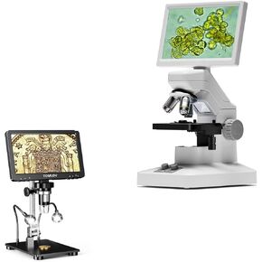 TOMLOV DM301 Max Microscope with X-Y Stage, Digital Microscope Camera with 7" Screen, USB & HDMI Output, Wireless Biological Lab Scope for School Home Education with Slides+ DM9 Pro