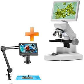 TOMLOV DM301 Max Microscope with X-Y Stage, Digital Microscope Camera with 7" Screen, USB & HDMI Output, Wireless Biological Lab Scope for School Home Education with Slides+DM602 Flex