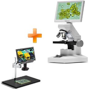 TOMLOV DM301 Max Microscope with X-Y Stage, Digital Microscope Camera with 7" Screen, USB & HDMI Output, Wireless Biological Lab Scope for School Home Education with Slides+ TM4K Max