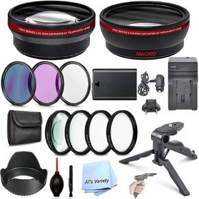 40.5mm Accessory Bundle with Auxiliary Lens Combo, HD Filters, Macro Close Ups, Battery and Charger for Sony Alpha A3000, A5000, A5100, A6000, A6100, A6300, A6400, A6500