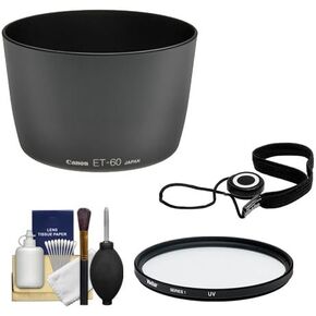 Canon ET-60 Lens Hood + 58mm UV Glass Filter + CapKeeper 2 Lens Cap Strap + Kit for Canon EF 75-300mm f/4.0-5.6 USM, II, II USM, III & III USM Lenses and Canon EF-S 55-250mm IS Lens