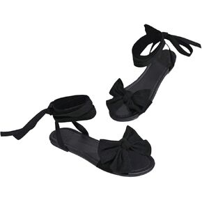 GORGLITTER Women's Bow Strappy Sandals Lace Up Gladiator Flat Sandals Tie Up Ankle Strap Beach Sandals 2025