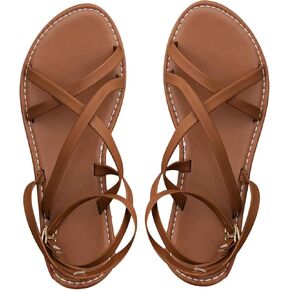 OYOANGLE Women's Criss Cross Strappy Sandals with Back Strap Open Toe Vacation Casual Flat Sandal