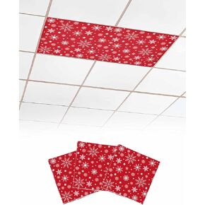 4 Pack Fluorescent Light Cover for Ceiling Lights, Black Christmas Magnetic Classroom Light Filters 4x2 Feet, Winter White Snowflake Xmas Decorative Ceiling Light Covers for Office