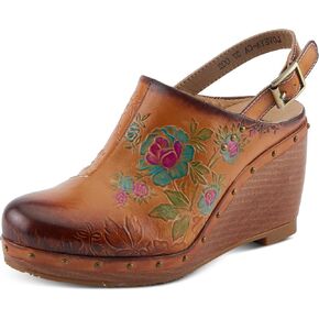 Spring Step L'Artiste Loveya Women's Slingback Wedge - Hand-Painted Flowers, Regal Studs, Comfortable Wedge Shoes