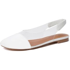 Mofirdast Patent Leather Clear Strap Square Toe Slingback Pumps, Multi-Color Low Block Heel Dress Shoes for Women Work Weddings Parties