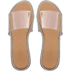 GORGLITTER Women's Metallic Clear Sandals Dressy Summer Transparent Open Toe Slip On Slides Vacation Beach Flats Sandal