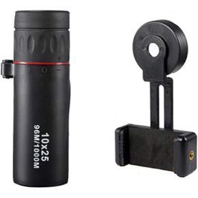Portable Binoculars High Power 10x25 Monocular Telescope, Monocular Compact with Mini BAK4 Prism Lens Monocular with Smartphone Adapter for Adults Bird Watching Travel Stargazing