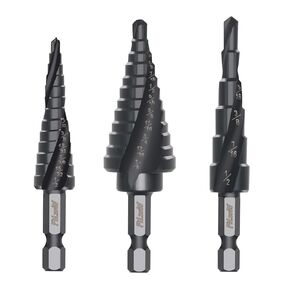 3pcs bits titanium step step ، 31 خطوة أحجام إجمالية عالية السرعة من الفولاذ خطوة الصلب للفولاذ المقاوم للصدأ ، والمعادن ، والخشب ، والبلاستيك مع العلبة