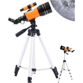 Portable 70mm Refractor Telescope for Astronomy Beginners, 300mm Focal Length, Fully Coated Optics, Eyepieces, Tripod, Finder Scope, and Moon Filter