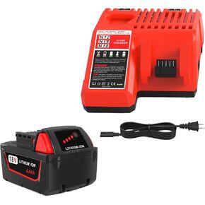 6.0Ah 18V Battery and Charger Replace for Milwaukee M18 18V Battery 48-11-1850 Compatible with m18 Milwaukee Battery Charger Combo 48-11-1815 48-11-1820 48-11-1828 Cordless Tools