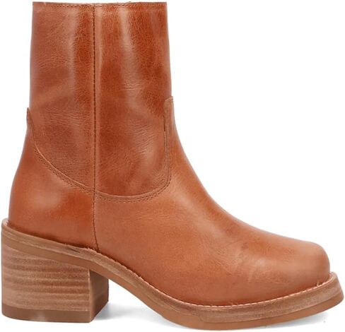 Dingo Womens Roxy Round Toe Block Zippered Casual Boots Ankle Low Heel 1-2" - Brown in Saudi Arabia