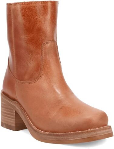 Dingo Womens Roxy Round Toe Block Zippered Casual Boots Ankle Low Heel 1-2" - Brown in Saudi Arabia
