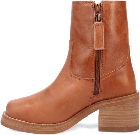 Dingo Womens Roxy Round Toe Block Zippered Casual Boots Ankle Low Heel 1-2" - Brown in Saudi Arabia
