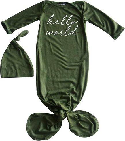 Hello World Script Silky Baby Gown with Hat- for Boys and Girls-Boy, Girl, Gender Neutral in Saudi Arabia