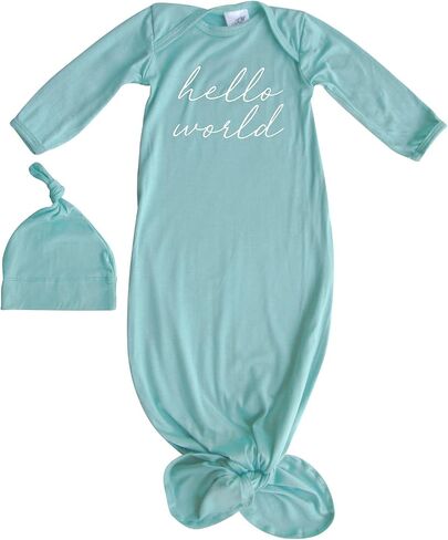 Hello World Script Silky Baby Gown with Hat- for Boys and Girls-Boy, Girl, Gender Neutral in Saudi Arabia