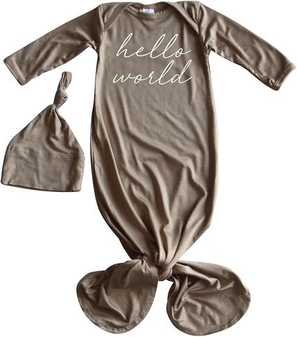 Hello World Script Silky Baby Gown with Hat- for Boys and Girls-Boy, Girl, Gender Neutral in Saudi Arabia