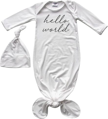 Hello World Script Silky Baby Gown with Hat- for Boys and Girls-Boy, Girl, Gender Neutral in Saudi Arabia