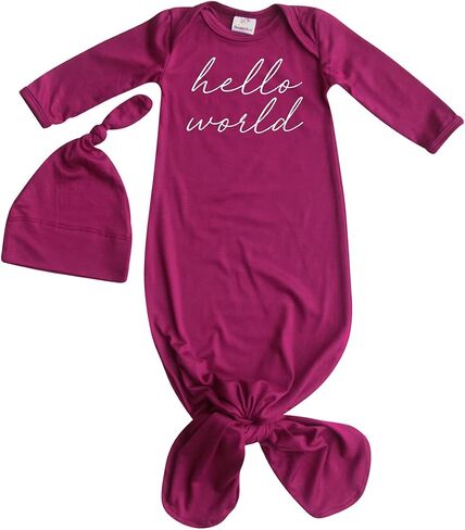 Hello World Script Silky Baby Gown with Hat- for Boys and Girls-Boy, Girl, Gender Neutral in Saudi Arabia