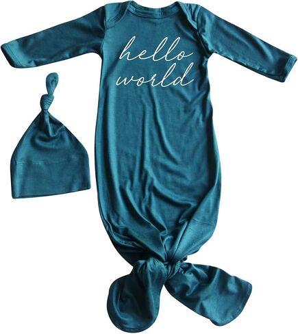 Hello World Script Silky Baby Gown with Hat- for Boys and Girls-Boy, Girl, Gender Neutral in Saudi Arabia