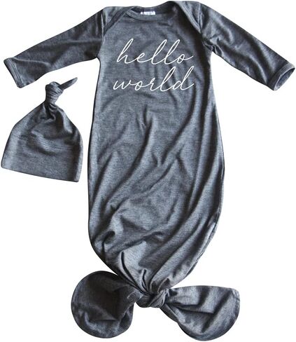 Hello World Script Silky Baby Gown with Hat- for Boys and Girls-Boy, Girl, Gender Neutral in Saudi Arabia