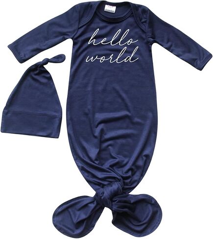 Hello World Script Silky Baby Gown with Hat- for Boys and Girls-Boy, Girl, Gender Neutral in Saudi Arabia