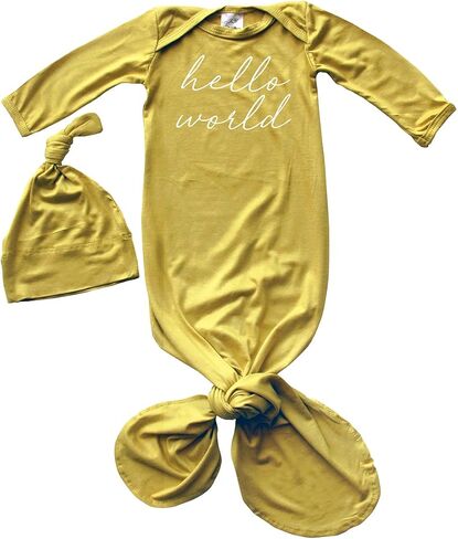 Hello World Script Silky Baby Gown with Hat- for Boys and Girls-Boy, Girl, Gender Neutral in Saudi Arabia