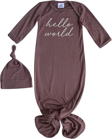 Hello World Script Silky Baby Gown with Hat- for Boys and Girls-Boy, Girl, Gender Neutral in Saudi Arabia