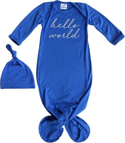 Hello World Script Silky Baby Gown with Hat- for Boys and Girls-Boy, Girl, Gender Neutral in Saudi Arabia