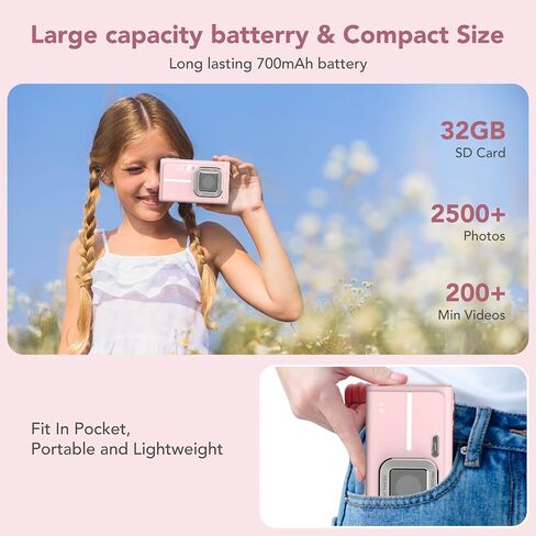 الكاميرا الرقمية للأطفال ، كاميرا 1080 بكسل FHD ، نقطة ضبط تلقائية التلقائي 48 ميجابكسل ، واطلاق النار على بطاقة Digital Camera 16x Zoom 32GB ، مع بطاريتين من هدايا الكاميرا المضغوطة الوردي للمراهقين الأولاد الفتيات in Saudi Arabia