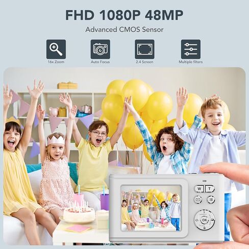 الكاميرا الرقمية للأطفال ، كاميرا 1080 بكسل FHD ، نقطة ضبط تلقائية التلقائي 48 ميجابكسل ، واطلاق النار على بطاقة Digital Camera 16x Zoom 32GB ، مع بطاريتين من هدايا الكاميرا المضغوطة الوردي للمراهقين الأولاد الفتيات in Saudi Arabia