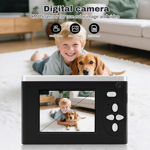 الكاميرا الرقمية FHD 1080p الفيديو والتكبير الرقمي 8x - نقطة مضغوطة وتصوير الكاميرا الرقمية مع شاشة 2.4 بوصة ، 800 مللي أمبير في الساعة بطارية قابلة للشحن محمولة الكاميرا الصغيرة للأطفال المراهقين الفتيات (أسود) in Saudi Arabia