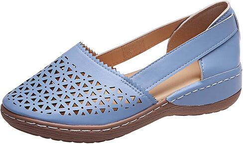 Womens Hollow Ballet Flats Casual Round Toe Low Heels Comfortable Vintage Leather Dress Shoes Walking Mary Janes Platform Wedge Slip On Loafers Wide Retro Comfort Oxfords Ladies Travel Closed Sandals in Kuwait