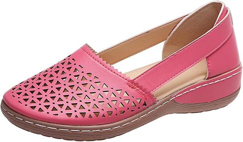 Womens Hollow Ballet Flats Casual Round Toe Low Heels Comfortable Vintage Leather Dress Shoes Walking Mary Janes Platform Wedge Slip On Loafers Wide Retro Comfort Oxfords Ladies Travel Closed Sandals in Kuwait