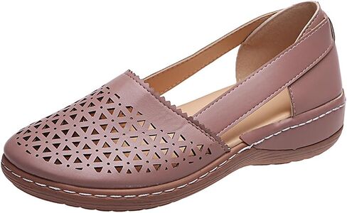 Womens Hollow Ballet Flats Casual Round Toe Low Heels Comfortable Vintage Leather Dress Shoes Walking Mary Janes Platform Wedge Slip On Loafers Wide Retro Comfort Oxfords Ladies Travel Closed Sandals in Kuwait