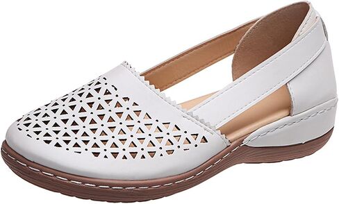Womens Hollow Ballet Flats Casual Round Toe Low Heels Comfortable Vintage Leather Dress Shoes Walking Mary Janes Platform Wedge Slip On Loafers Wide Retro Comfort Oxfords Ladies Travel Closed Sandals in Kuwait