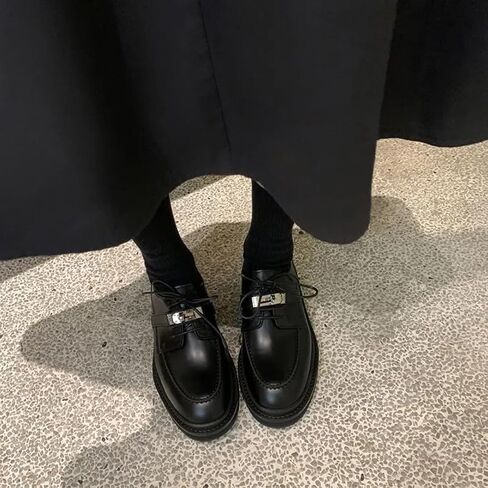 Platform Loafers for Women: British-Style,Retro Lace-up Leather Shoes with Buckle Details, Chunky Loafers Casual Fashion Business Work Shoes in Saudi Arabia