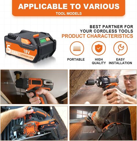 PDstation 2Packs 4.0Ah R840085 Lithium Replacement for Ridgid 18V Battery Compatible with Ridgid Battery 18V R840087 R840085 R840089 R840086 R840084 R840083 AC840085 AC840086 AC840087P 18V Tool in Saudi Arabia