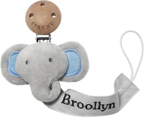 TYRY.HU Personalized Pacifier Clip with Name, Customize Pacifier Leash, Embroidery Ribbon Pacifier Holder for Girls and Boys, Universally Fit All Pacifiers & Baby Toys, Grey Elephant in Kuwait