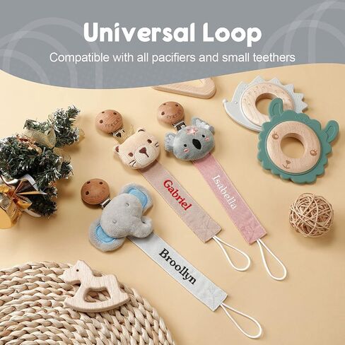 TYRY.HU Personalized Pacifier Clip with Name, Customize Pacifier Leash, Embroidery Ribbon Pacifier Holder for Girls and Boys, Universally Fit All Pacifiers & Baby Toys, Grey Elephant in Kuwait