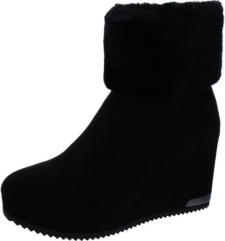 DKNY Womens Nadra Faux Leather Faux Fur Wedge Boots in Saudi Arabia